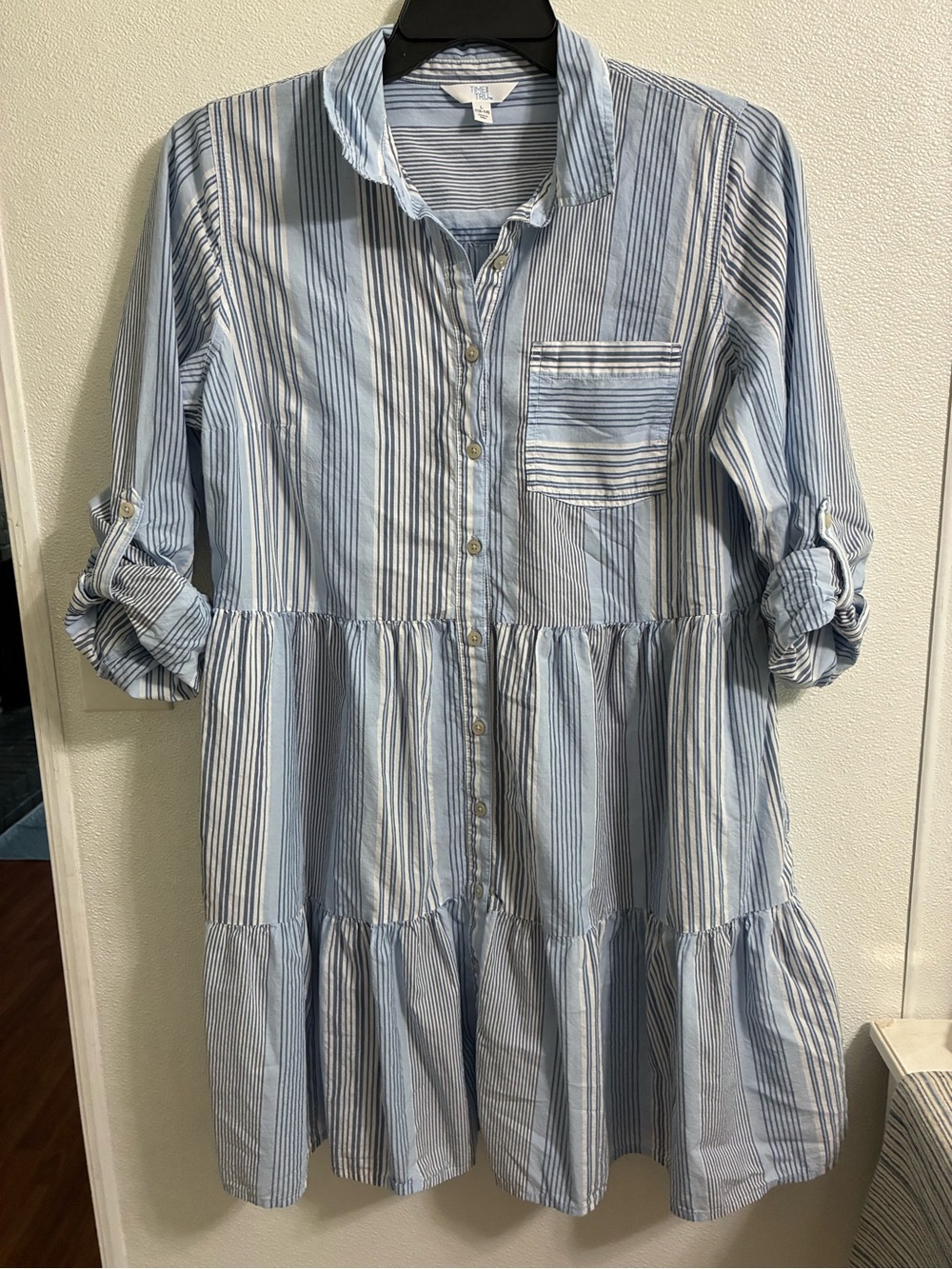 Time and Tru Light Blue and White Striped Shirt Dress 12/14